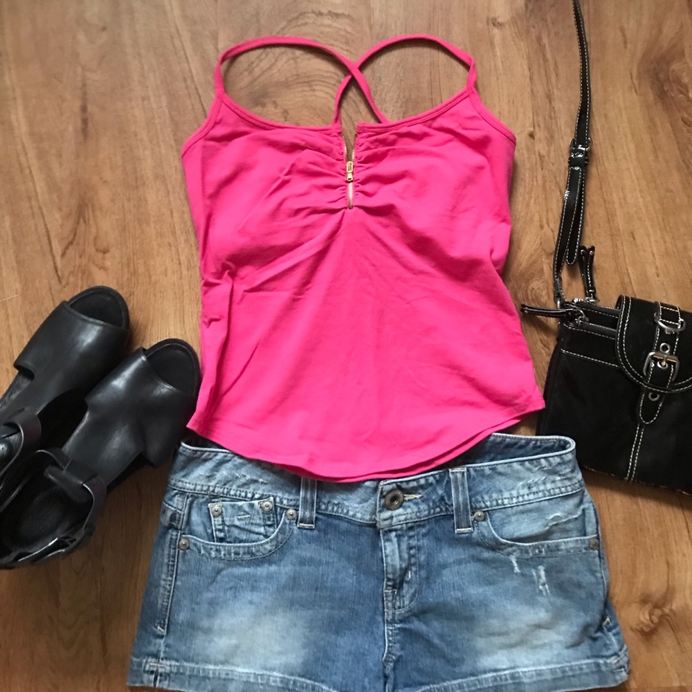 Victoria’s Secret Hot Pink Bra Top with Small Zipper Front Cross Straps in back
